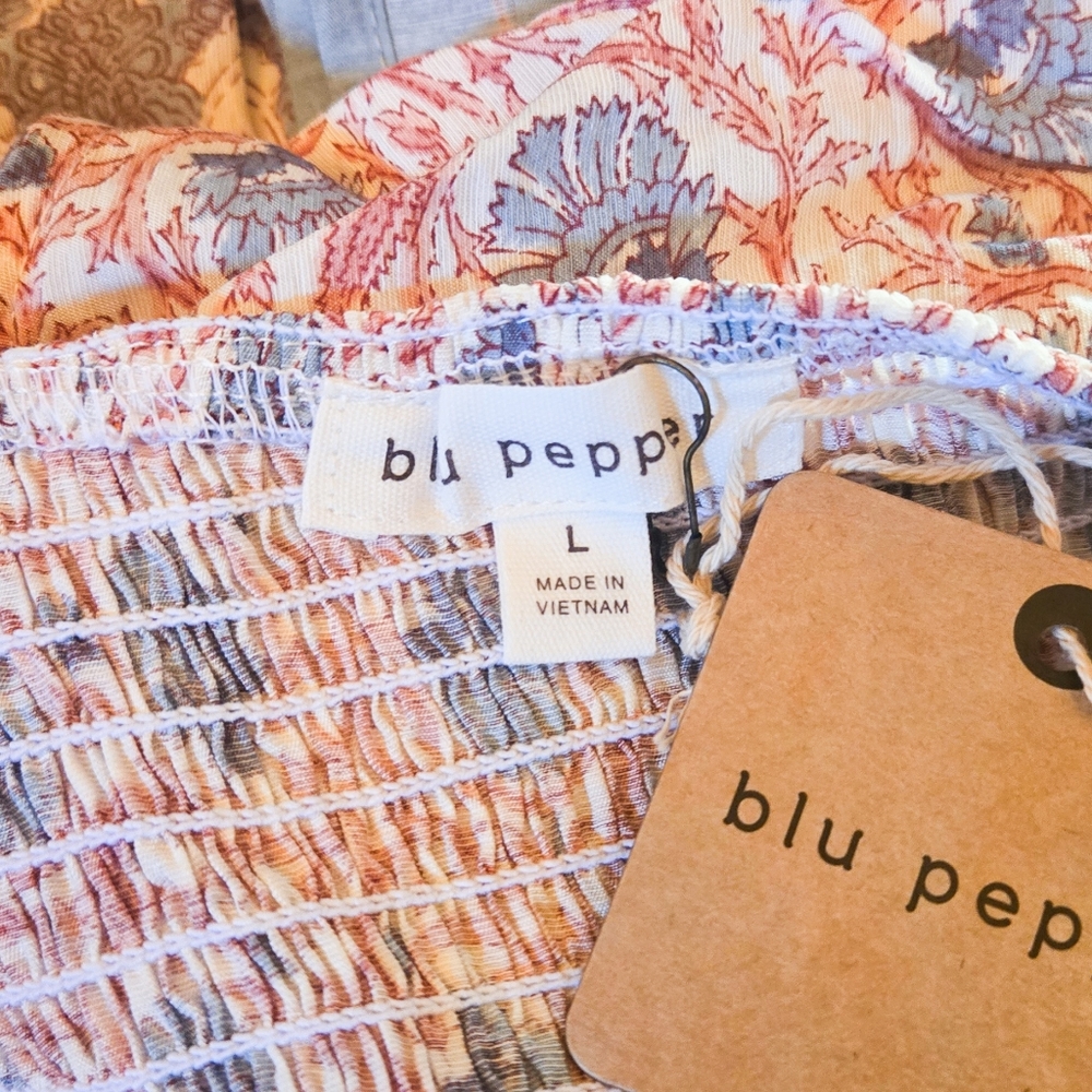 🦋LAST🦋 NWT Blu Pepper Floral Ruffle Strap Mini Dress, Size Large - Picture 8 of 8